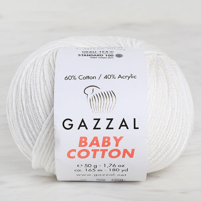 Gazzal Baby Cotton Knitting Yarn, White- 3410