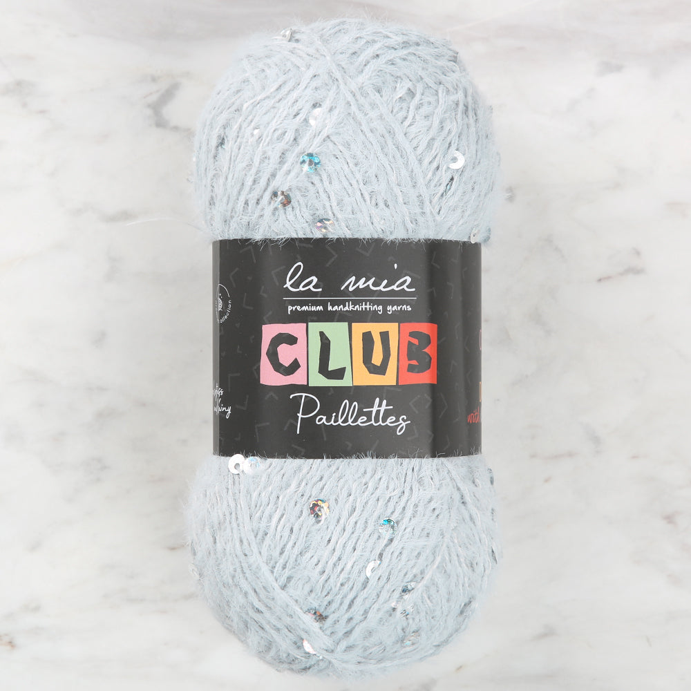 La Mia Club Paillettes Hand Kniitting Yarn, Light Blue - 604