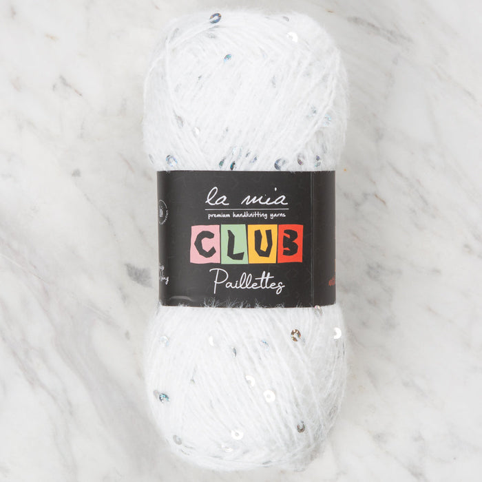 La Mia Club Paillettes Hand Kniitting Yarn, White - 601